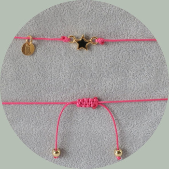 Bransoletka sznurkowa z czarną gwiazdką – srebro 925 pozłacane 24k | Różowa