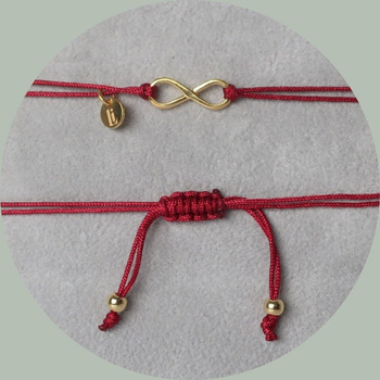 Bransoletka sznurkowa z nieskończonością – srebro 925 pozłacane 24k - Bordowa