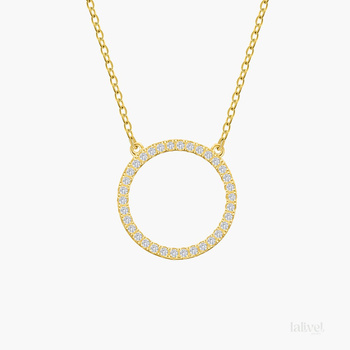 Srebrny pozłacany naszyjnik z małym kółkiem i cyrkoniami