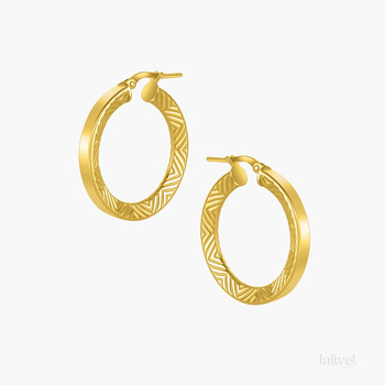 Kolczyki koła srebrne pozłacane  z geometryczną strukturą – 27 mm, srebro 925 pozłacane 24K